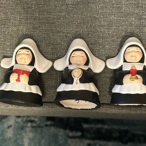 Ceramic Nun Trio EUC Candle Rosary Bible Homemade 1990 Catholic Catholicism